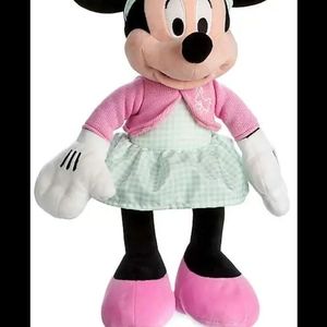 Easter minnie mouse easter green plaid dress outfit plush toy.